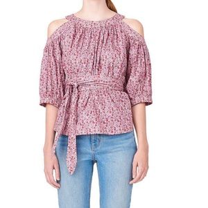 LA VIE Rebecca Taylor Floral Top Blouse Sz S Cold Shoulder